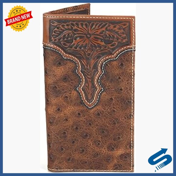 Genuine Leather Slim Wallet with Ostrich Print and Floral Embossing